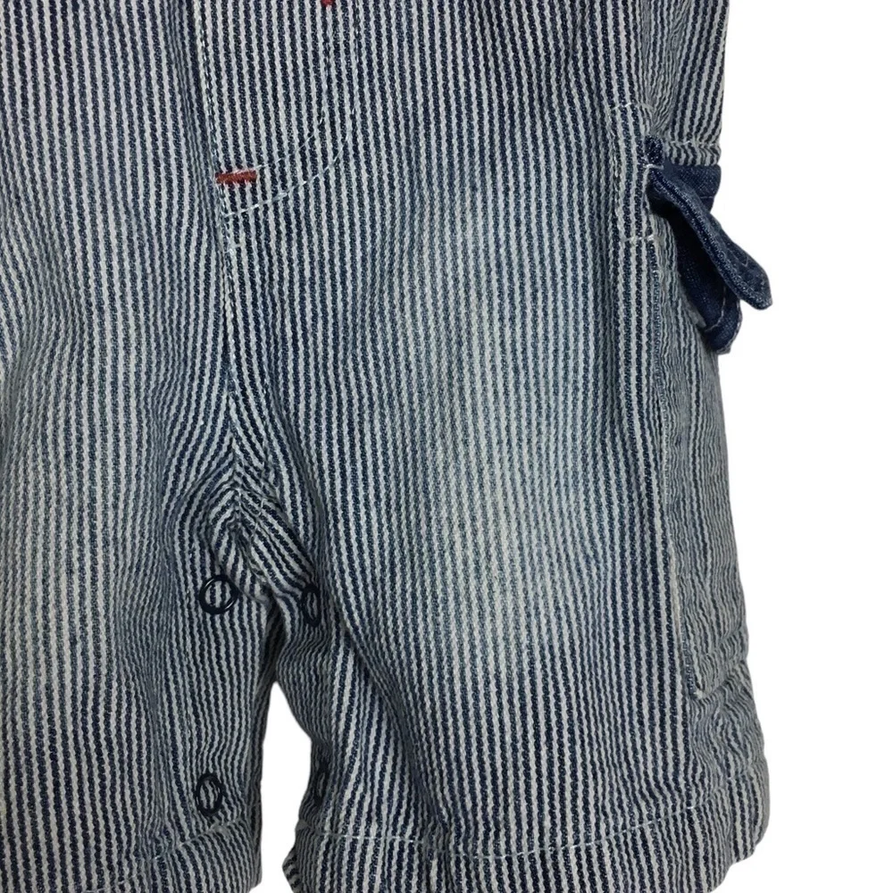 TOMMY HILFIGER Baby Overalls Denim Pinstripe Stripe Bibs Painter Patch Size 12M